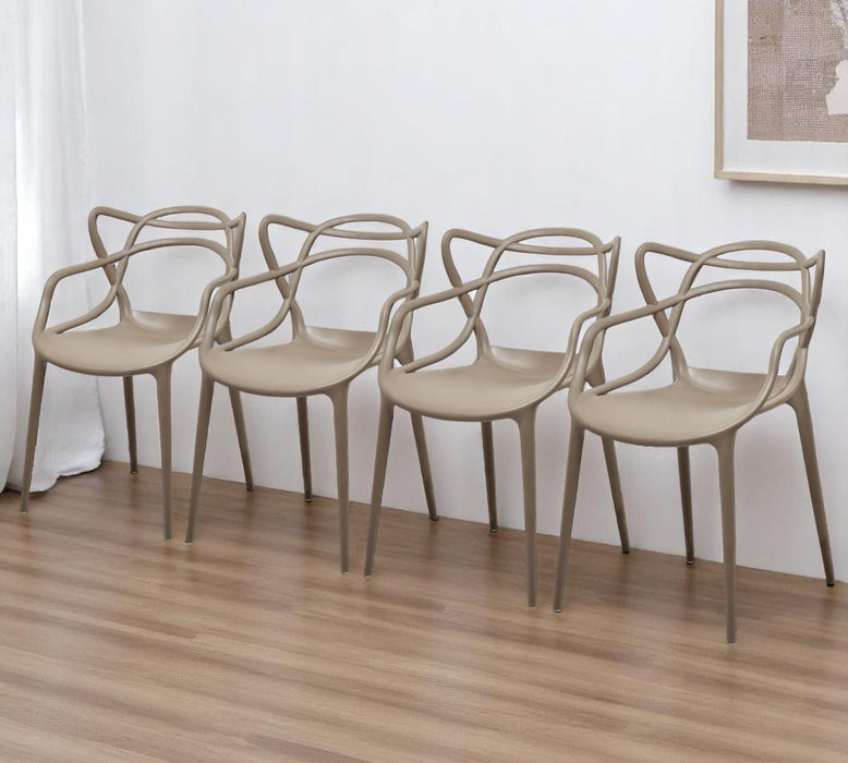 Heavy Duty Plastic Open Back Dining Arm Chairs (Set of 4) - Gray