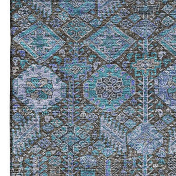 10' X 14' Tribal Washable Area Rug With UV Protection (649912) - Teal / Gray