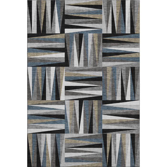10' X 14' Geometric Washable Area Rug With UV Protection (679402) - Black / Beige / Ivory