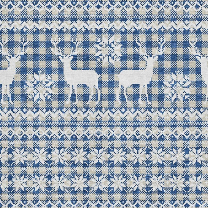 10' X 14' Abstract Geometric Washable Area Rug With UV Protection (701990) - Navy Blue / Beige / Ivory
