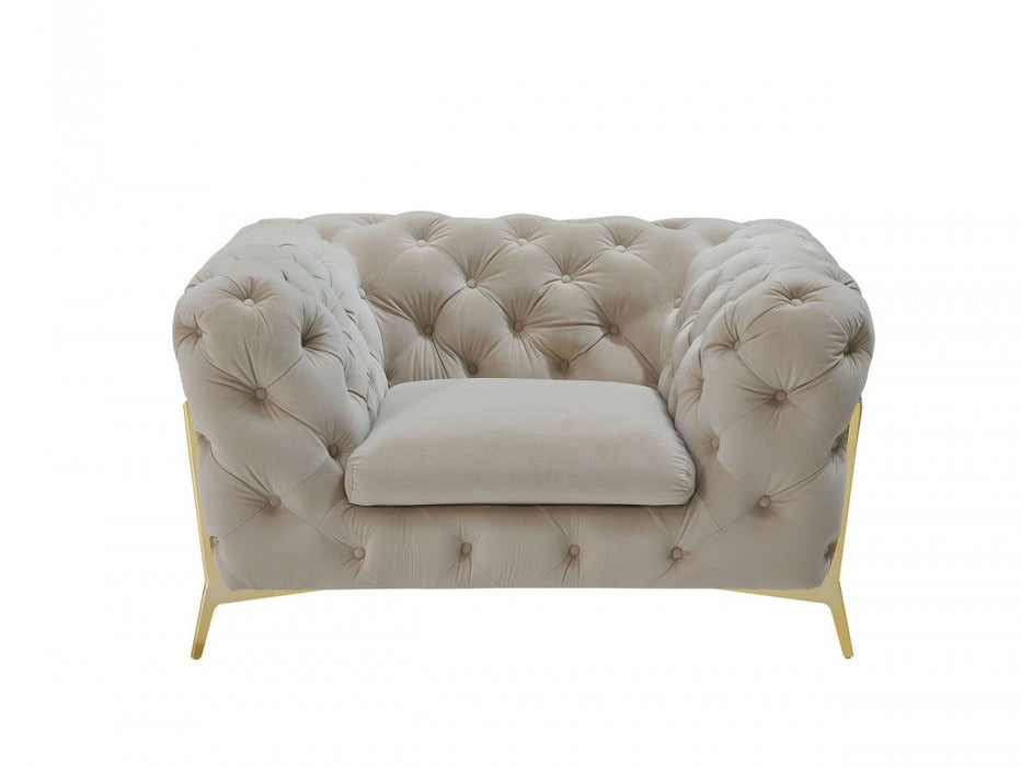 Velvet Solid Color Chesterfield Chair - Beige And Gold