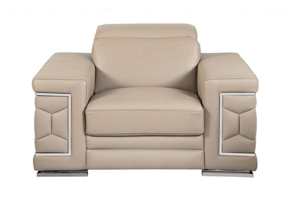 Faux Leather Club Chair - Beige And Silver