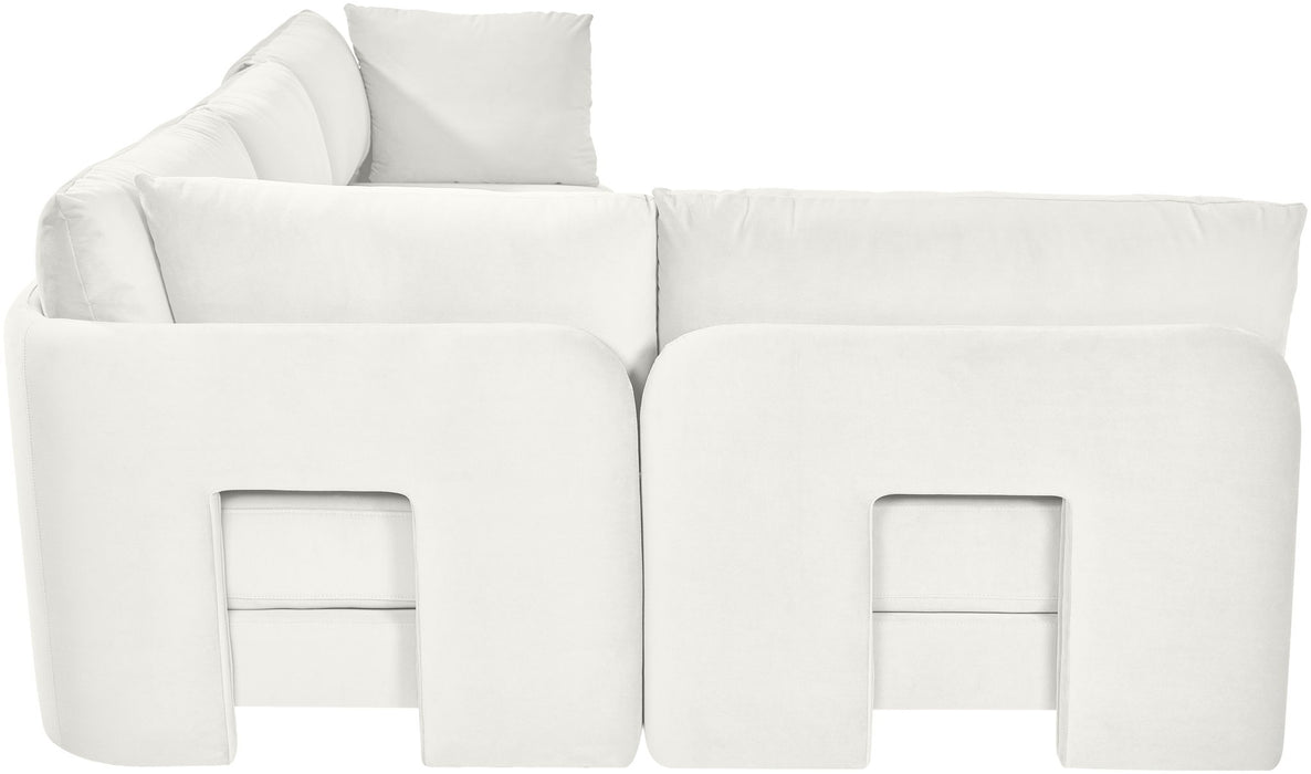Velvet performance fabric upholstered Meridian Furniture 4-piece armless sectional sofa in a modern stationary design.