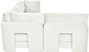 Velvet performance fabric upholstered Meridian Furniture 4-piece armless sectional sofa in a modern stationary design.