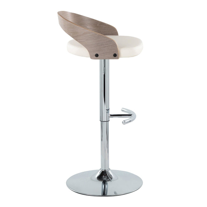 Grotto - Adjustable Barstool - Chrome Metal, Light Grey Wood