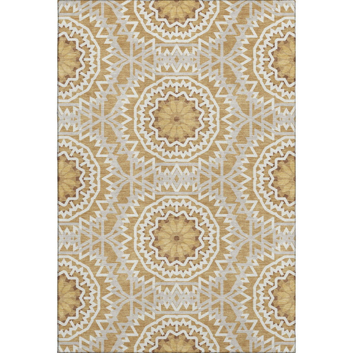 10' X 14' Geometric Washable Area Rug With UV Protection (652233) - Gold / Ivory