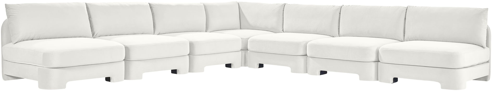 Meridian Furniture Hammond velvet performance fabric 7-piece armless sectional sofa with plush cushions and modern design.