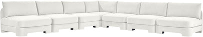 Meridian Furniture Hammond velvet performance fabric 7-piece armless sectional sofa with plush cushions and modern design.