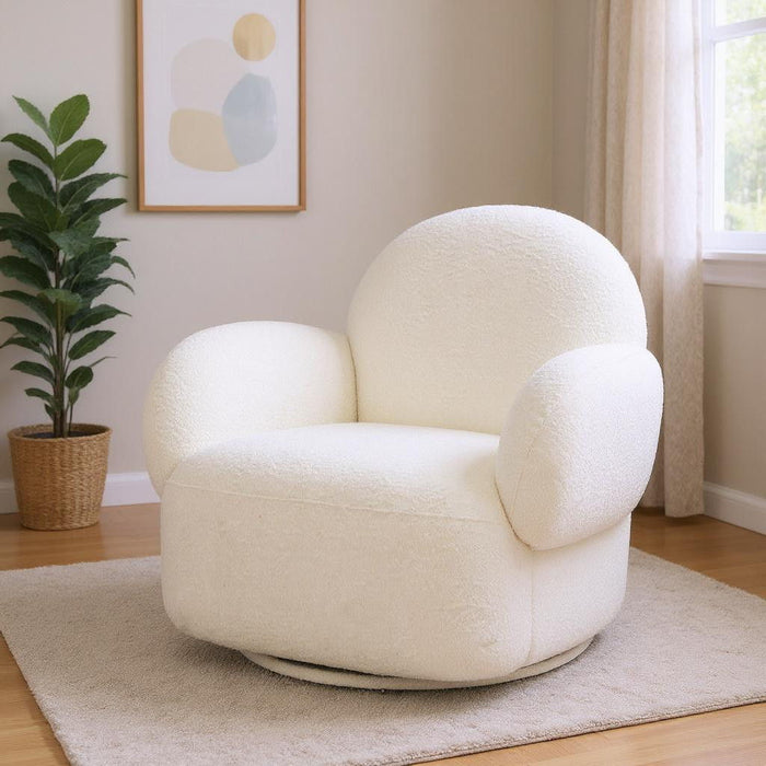 35" Modern Upholstered Swivel Arm Chair - White