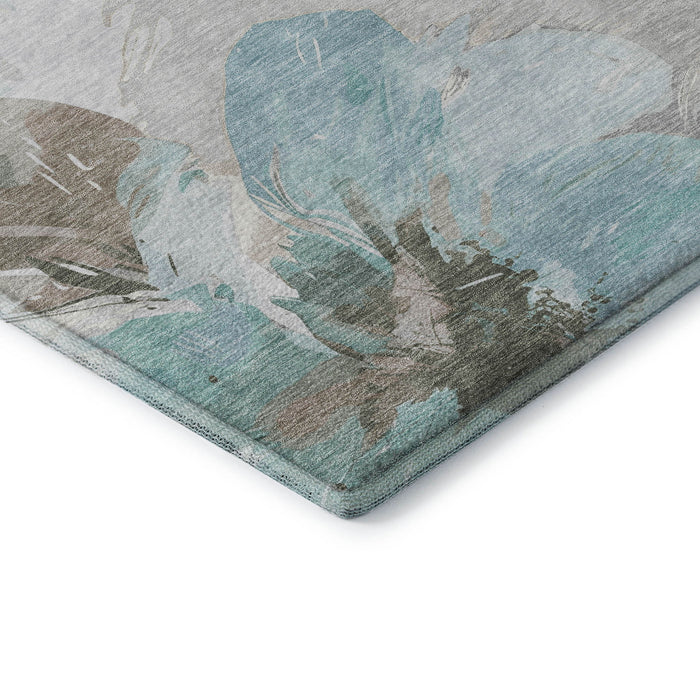 10' X 14' Floral Washable Area Rug With UV Protection (694412) - Teal / Ivory / Beige
