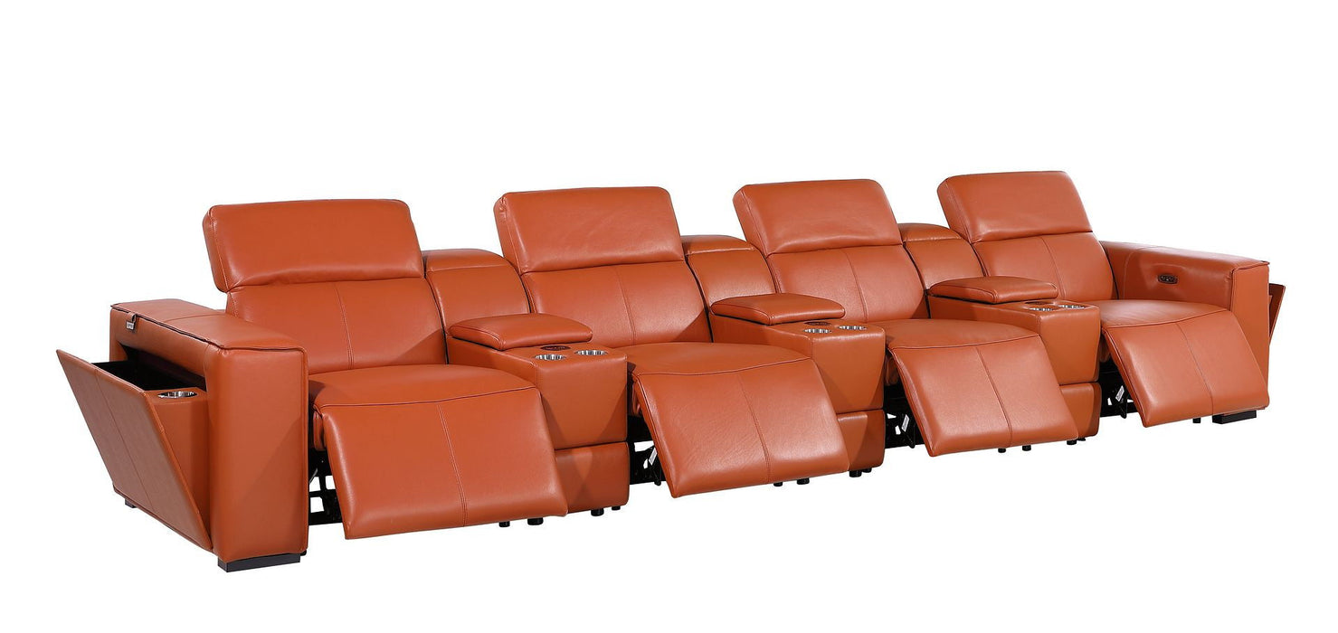 Top Grain Leather Reclining Metal USB Sofa (720421) - Camel