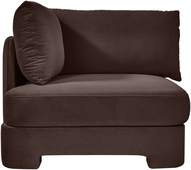 Velvet upholstered stationary chair by Meridian Furniture with plush fabric and sleek design, ideal for modern living spaces.