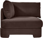 Velvet upholstered stationary chair by Meridian Furniture with plush fabric and sleek design, ideal for modern living spaces.