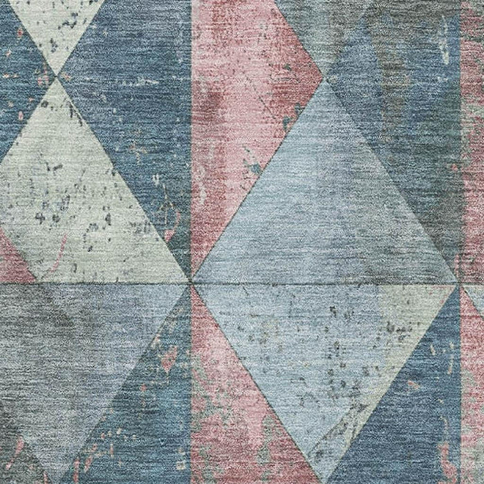 10' X 14' Geometric Washable Area Rug With UV Protection (699070) - Denim Blue / Blush / Ivory
