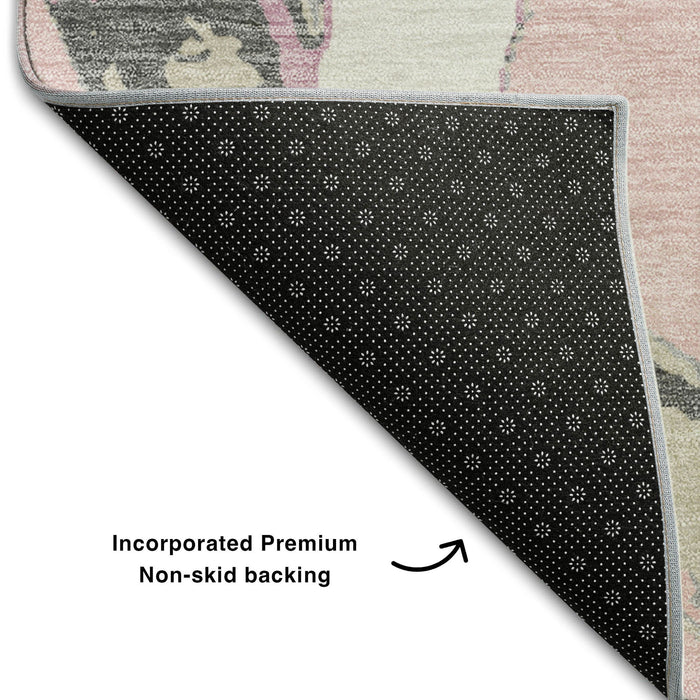 10' X 14' Abstract Washable Area Rug With UV Protection (680277) - Pink / Ivory / Gray