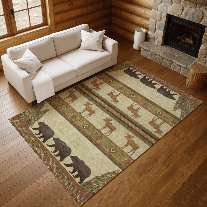 10' X 14' Lodge Animal Print Washable Area Rug With UV Protection - Brown