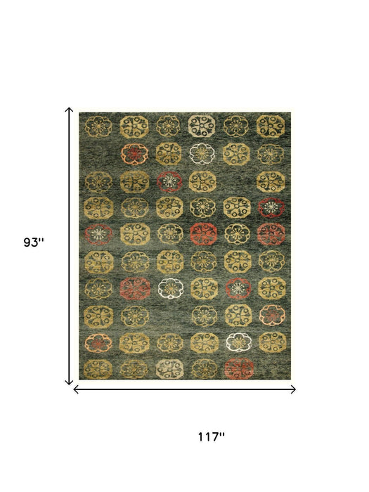 8' X 10' Floral Hand Knotted Area Rug (744286) - Yellow / Green / Orange