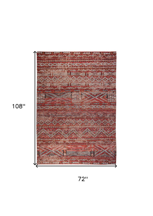 7' x 9' Oriental Non Skid Area Rug - Red And Gray
