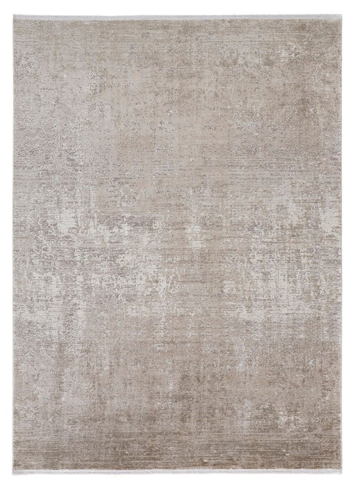 12' x 15' Abstract Power Loom Distressed Area Rug With Fringe - Tan Ivory And Gray
