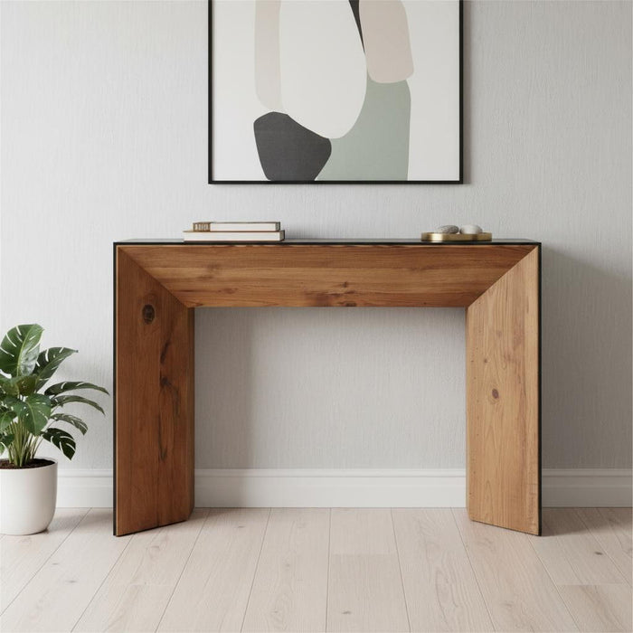 Solid Wood Pedestal Console Table - Black / Brown