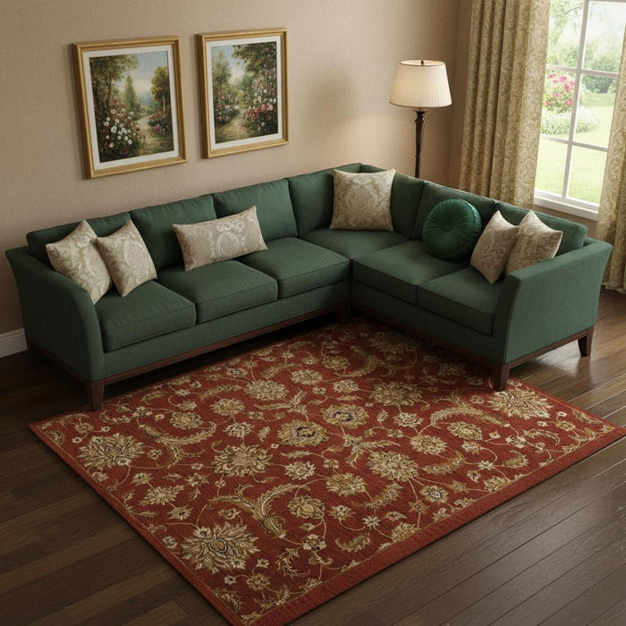 8' X 11' Wool Floral Handmade Area Rug (552867) - Red and Green