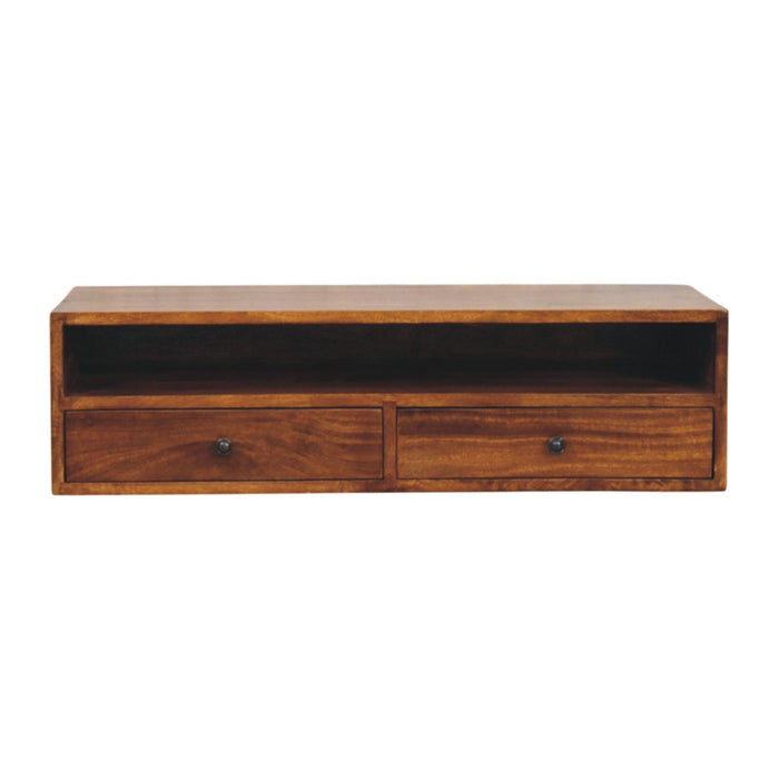 Solid Wood Floating Mount TV Stand - Brown