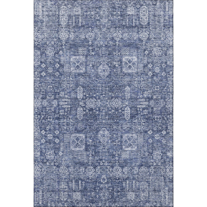 10' X 14' Floral Washable Area Rug With UV Protection (653404) - Navy Blue / Ivory