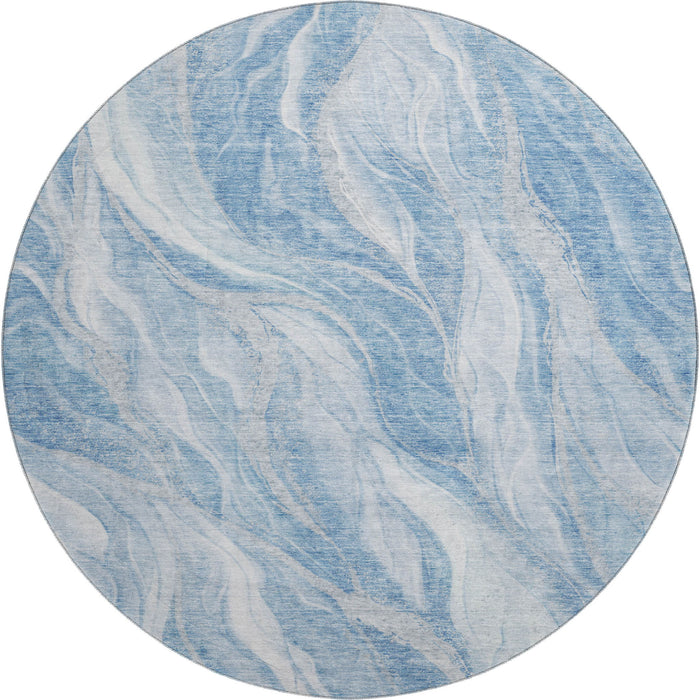 8' Abstract Washable Round Rug With UV Protection (657578) - Blue / Ivory