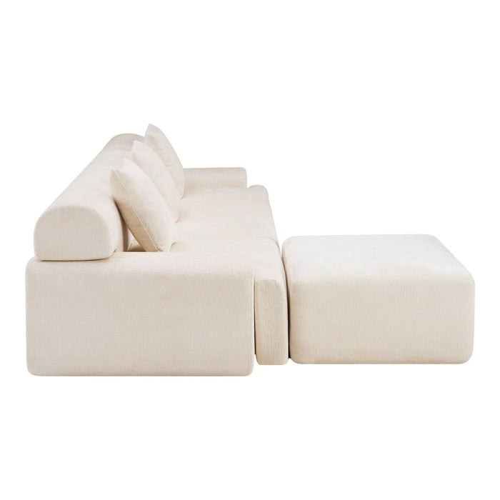Chenille Modular Sofa Chaise With Ottoman Toss Pillows (725195) - Beige
