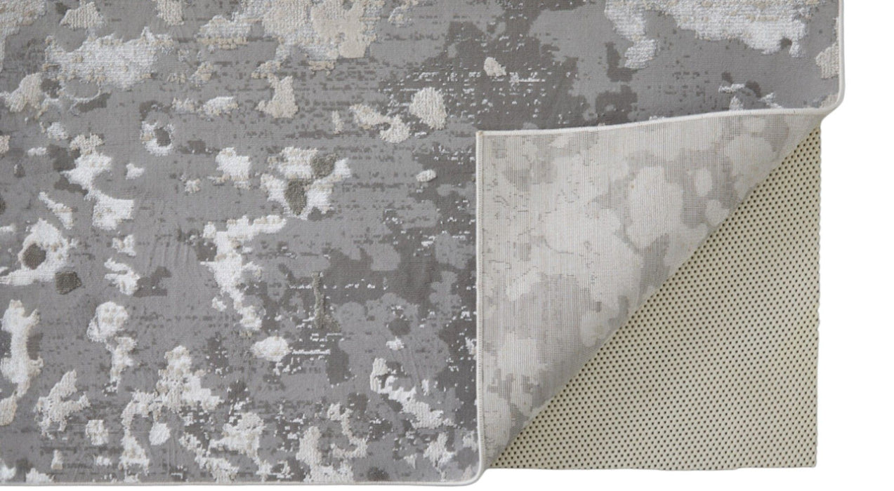 12' x 18' Abstract Polyester Area Rug - Silver Gray And White