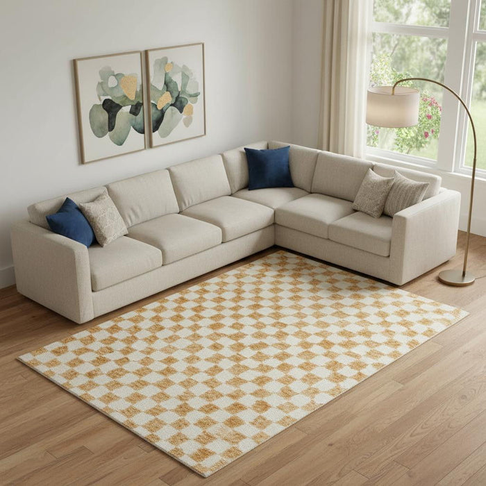 10' X 14' Geometric Washable Area Rug With UV Protection (709402) - Orange / Ivory
