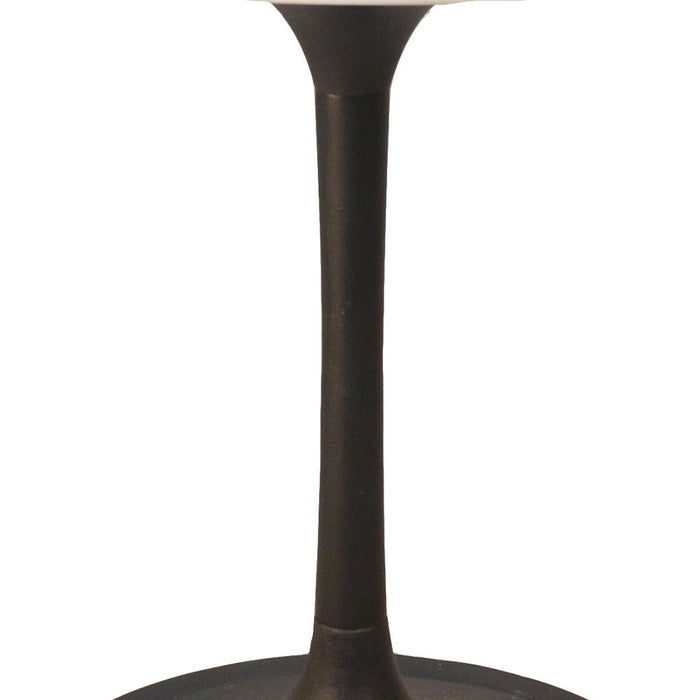 30" Rounded Marble And Iron Pedestal Base Dining Room Table - White