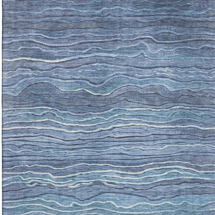 10' X 14' Striped Washable Area Rug With UV Protection (697704) - Blue / Ivory / Gray