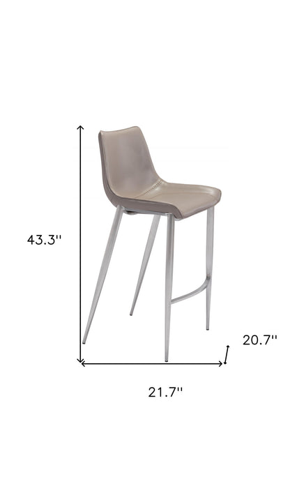 Set of two gray and silver 30-inch steel low back bar height chairs by HomeRoots, featuring modern design and metal construction.