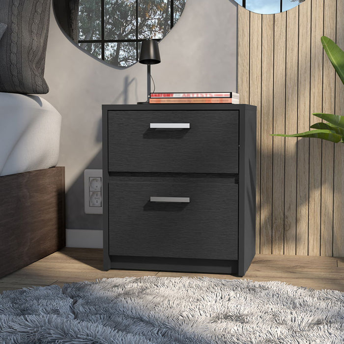 19" Two Drawer Faux Wood Nightstand - Black