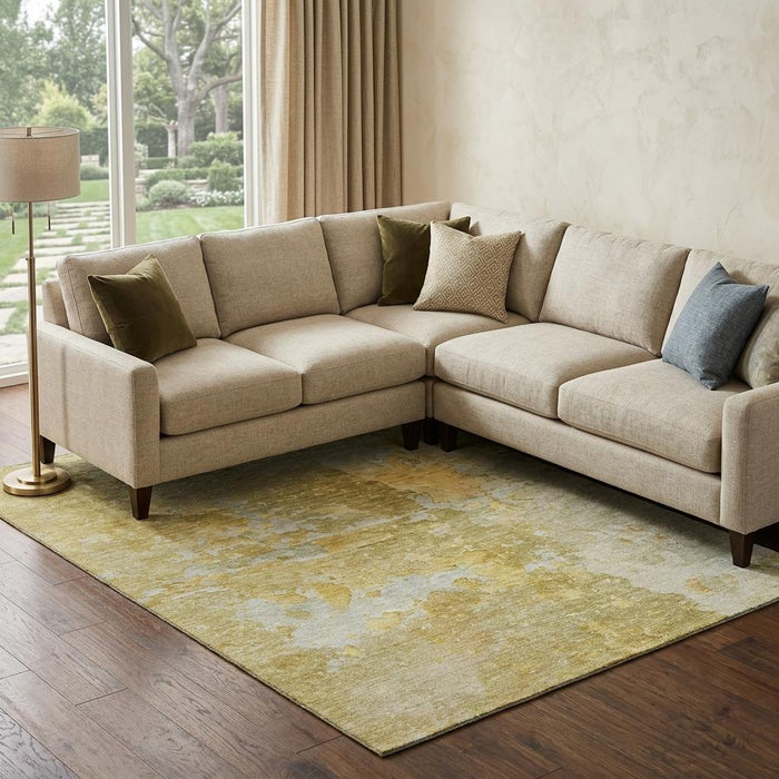 10' X 14' Abstract Washable Area Rug With UV Protection (692190) - Gold / Beige / Ivory