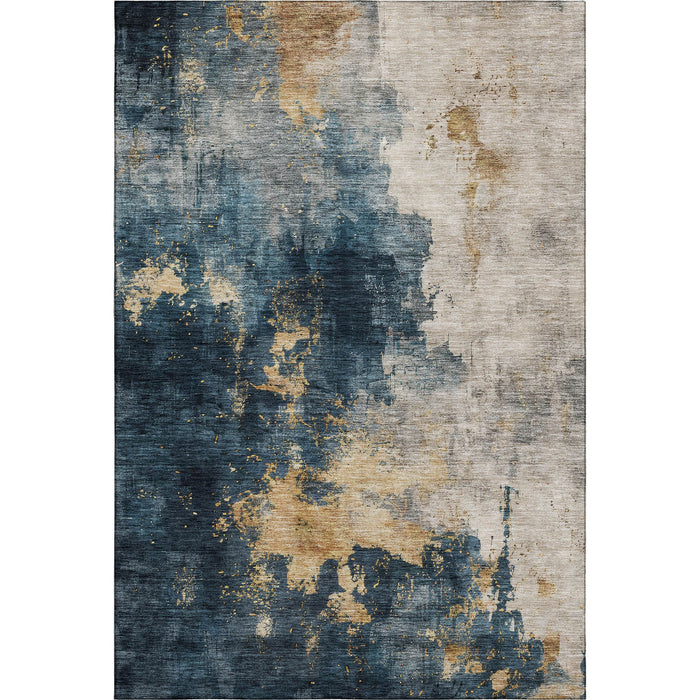 10' X 14' Abstract Washable Area Rug With UV Protection (683608) - Blue / Gold / Silver