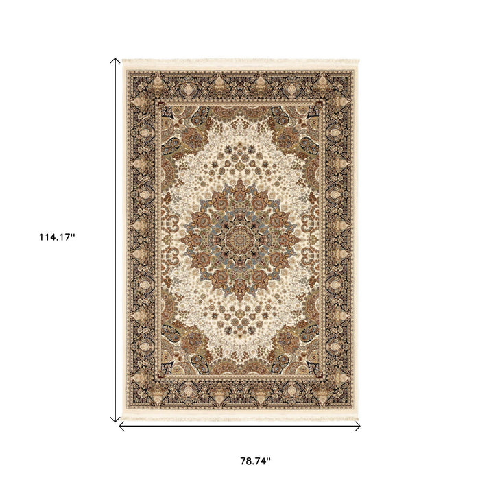 7' X 10' Traditional Medallion Area Rug With Fringe - Ivory