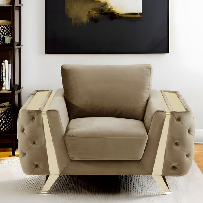 Velvet Tufted Club Chair - Beige And Gold