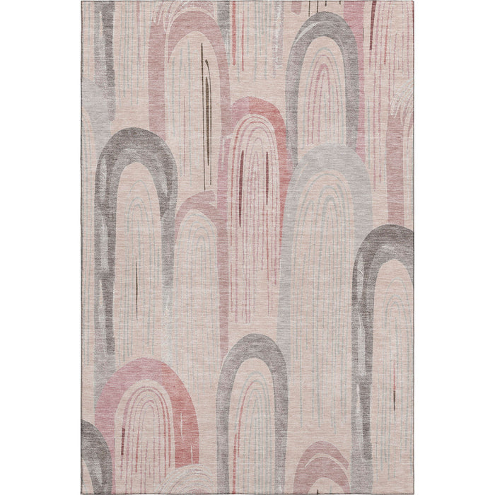 10' X 14' Geometric Washable Area Rug With UV Protection (694634) - Salmon / Gray / Silver