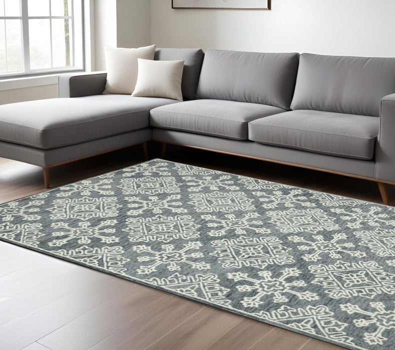 8' X 10' Wool Oriental Hand Hooked Area Rug - Dark Gray And Ivory