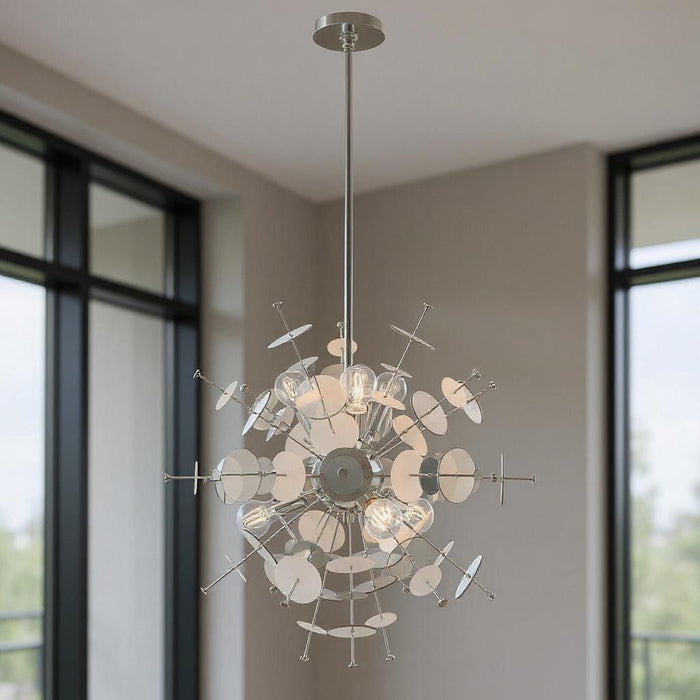32" Six Light Dimmable Chandelier With Shades - Silver