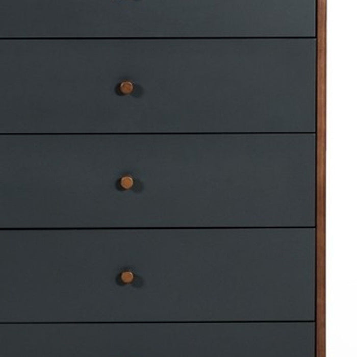30" Walnut And Charcoal Solid Wood Five Drawer Chest - Gray