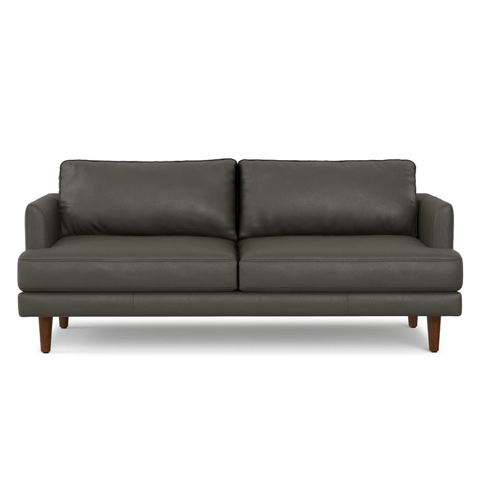 76" Leather Sofa With Brown Legs - Black