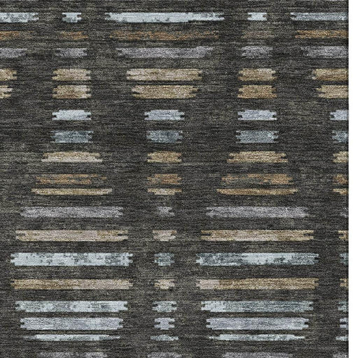 10' X 14' Striped Washable Area Rug With UV Protection (715027) - Coffee / Gray