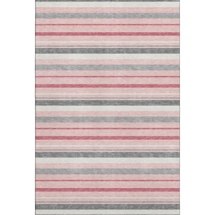 10' X 14' Striped Washable Area Rug With UV Protection (669925) - Pink / Ivory / Gray