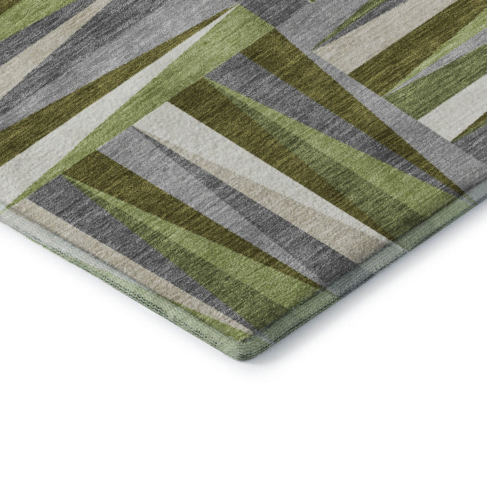 10' X 14' Geometric Washable Area Rug With UV Protection (679426) - Green / Ivory / Gray