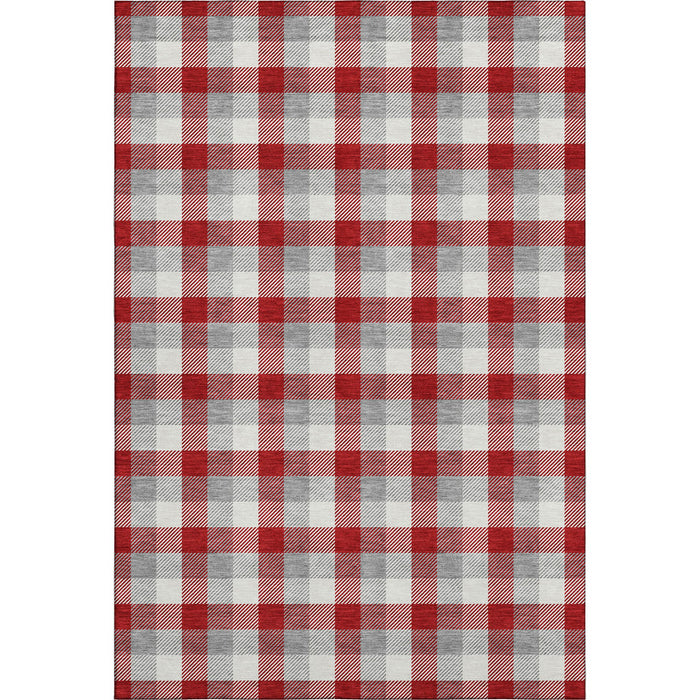 10' X 14' Plaid Washable Area Rug With UV Protection (682583) - Red / Gray / Ivory