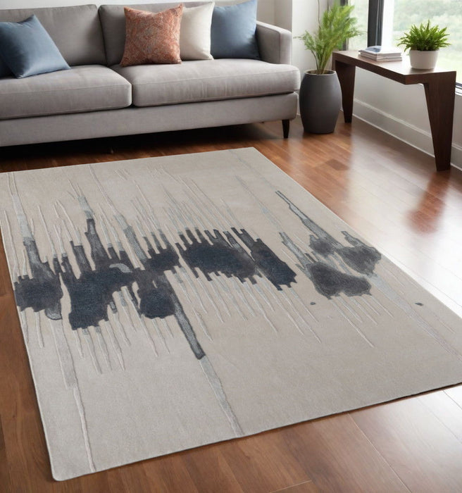 5' x 8' Abstract Hand Tufted Area Rug - Gray Ivory And Blue