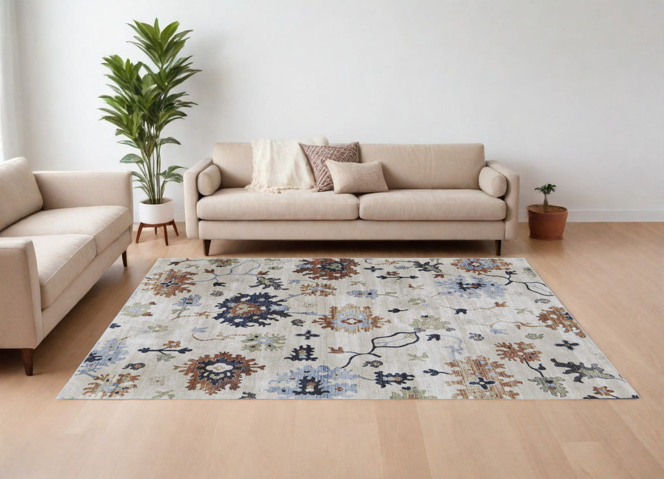 6.6' x 9.5' Floral Power Loom Area Rug - Ivory Red And Blue